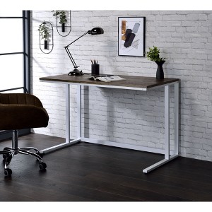 Metal & Composite Wood Rectangular Open Base Writing Desk with Built-in USB Port and Plug - 1 of 4