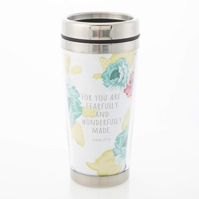 Fearfully and Wonderfully Made Peony Blossom 16 Ounce Stainless Steel Travel Mug with Lid