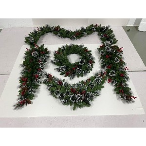 Pre-Lit Frosted Christmas Wreath Set of 6, Christmas Decoration with Pine Cones, Holly Berries, Garland, Festival Decor Set for Home - 1 of 1