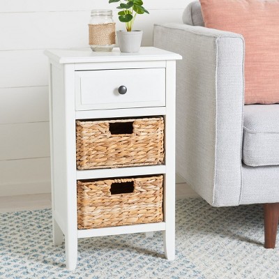 Everly Rectangular White Wood and Metal Side Table with 3 Drawers