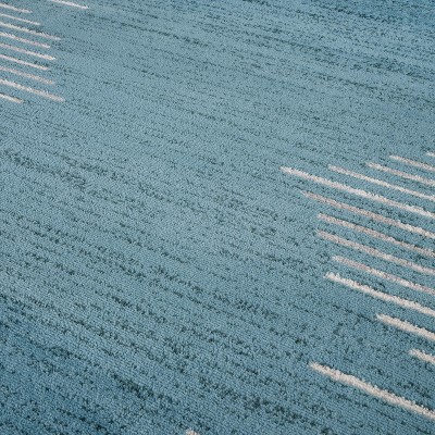 Blue Geometric Stripe Polypropylene Runner Rug with Jute Backing