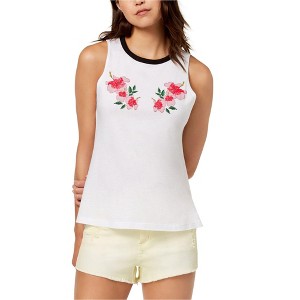 Carbon Copy Womens Floral-Embroidered Tank Top, White, Large - 1 of 1