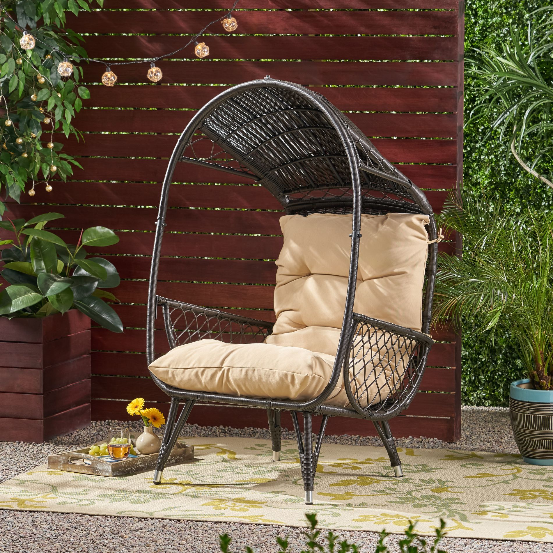 Spassway Outdoor Indoor Wicker Egg Basket Chair Patio Oversized Rattan Lounge Chairs with Cushion Egg Seat for Living Room Outside Backyard Balcony