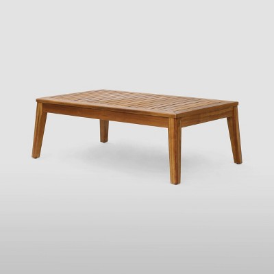 Teak and Beige Acacia Wood 3-Seater Outdoor Sectional Sofa Set with Ottoman