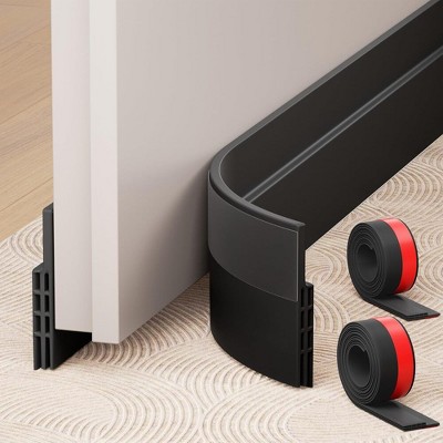 JUJABU 2 Pack Black Adjustable Under Door Draft Stoppe, Anti-Collision Strong Adhesive, Soundproof Weather Stripping, 2" W x 39" L