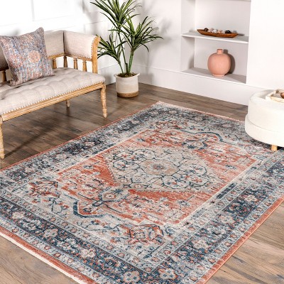 Vintage Orange Synthetic Medallion Reversible 3' x 5' Rug