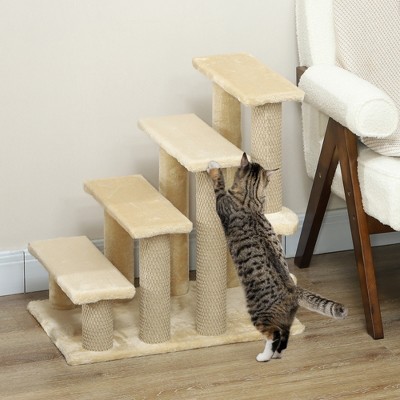 Beige 4-Level Cat Tree with Scratching Posts and Play Ball