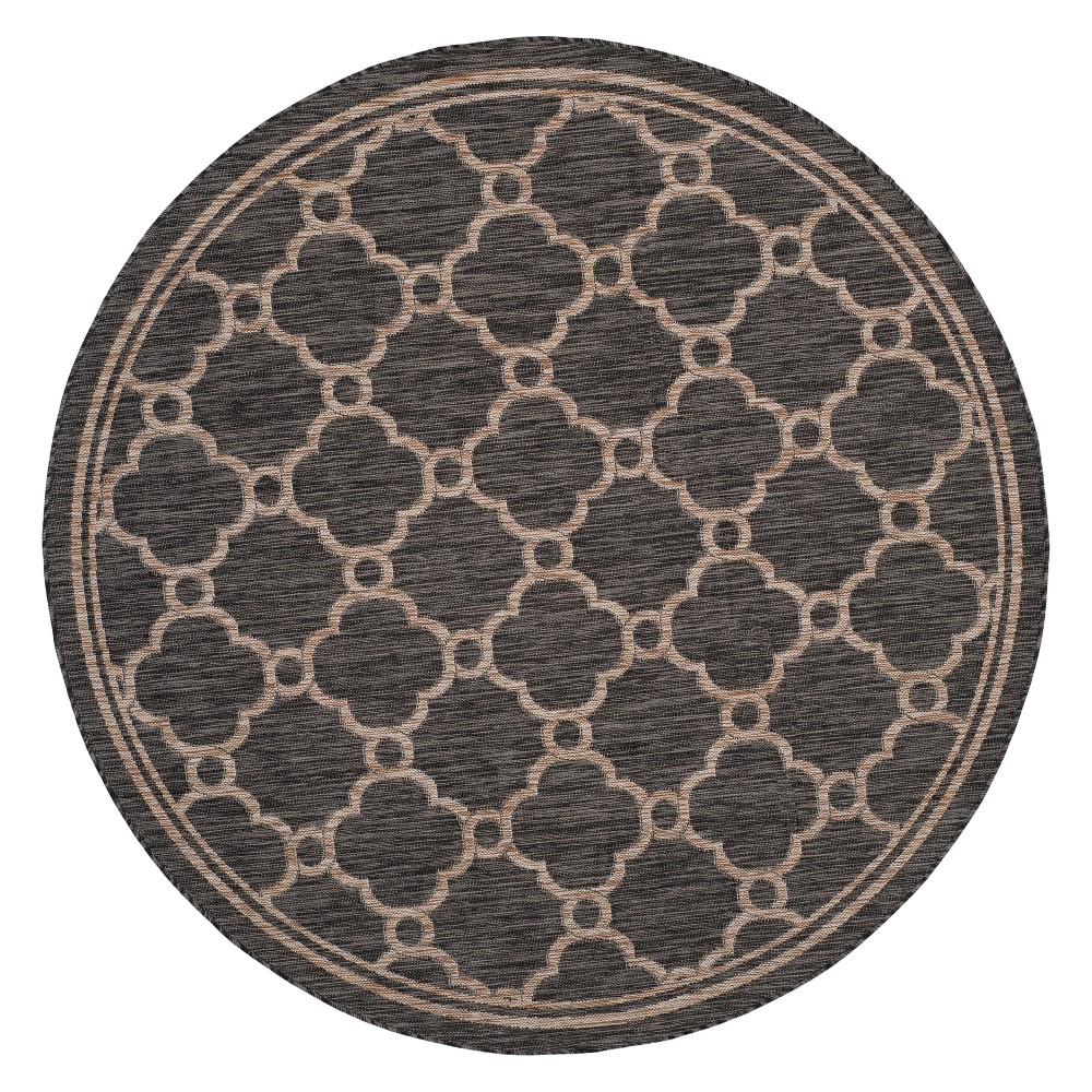 Hancock Round 6'7in Outdoor Rug Natural/Black - Safavieh