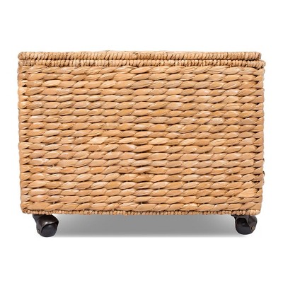 Natural Seagrass Rolling File Cabinet with Hinged Lid