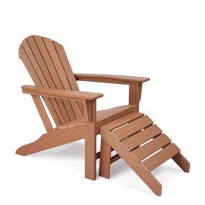 Plastic Resin Adirondack Chair with Ottoman - Brown - EDYO LIVING