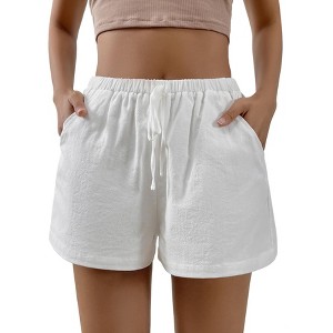 Women's Comfy Elastic Waist Drawstring Shorts Casual Summer Shorts with Pockets - 1 of 4
