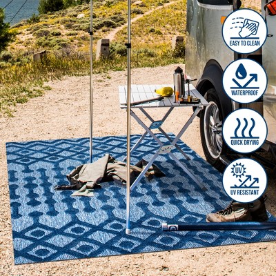 Navy Diamond Geometric Handmade Indoor/Outdoor Synthetic Rug