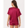 INSPIRE CHIC Women's Lounge Sets Satin Silky Short Sleeve T-shirt with Slit Elastic Shorts Sleepwear Pajama Set - 3 of 4
