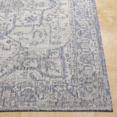 Ivory and Navy Synthetic Fur Stain-resistant Rectangular Rug 5'3" x 7'