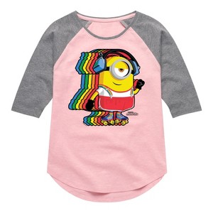 Girls' - Despicable Me Minions - Retro Rainbow Skater Shirt Tail Raglan Graphic T-shirt - 1 of 4