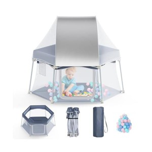 Portable Play Yard, 6-Panel, 48 Inch, Indoor/Outdoor Use, Washable Aqua Playpen - 1 of 1