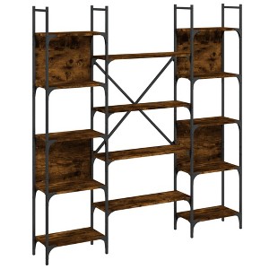 vidaXL Smoked Oak Bookshelf - Engineered Wood & Steel, Multi-Tiered Storage Rack, Modern Freestanding Organizer for Living Room/Study - 1 of 4