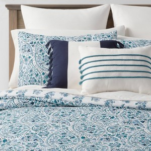 12pc Reversible Paisley Print Comforter & Sheets Set Blue/Dark Teal Blue - Threshold™ - 1 of 4