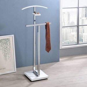 Kings Brand Furniture - Vaccaro Metal & Wood Suit Valet Stand, Clothes Rack, White/Chrome - 1 of 4