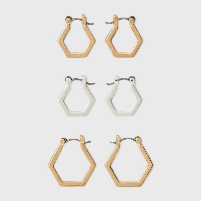 Hexagon Hoop Earring Set 3pc - Universal Thread™