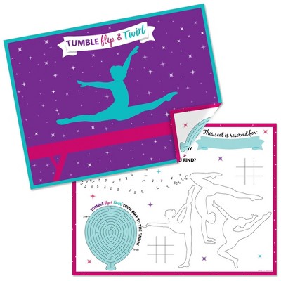 Big Dot of Happiness Tumble, Flip and Twirl - Gymnastics - Paper Gymnast Birthday Party Coloring Sheets - Activity Placemats - Set of 16