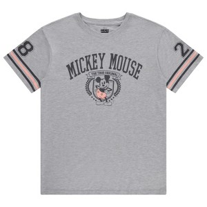 Disney Ladies Mickey Mouse Fashion Shirt Mickey Mouse Varsity Sleeve Tee - Mickey Mouse T-Shirt - 1 of 4