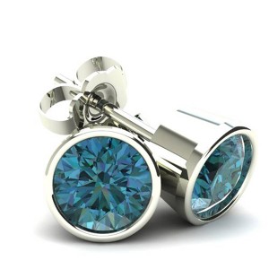 Pompeii3 .50Ct Round Brilliant Cut Heat Treated Blue Diamond Stud Earrings in 14K Gold Round Bezel Setting - 1 of 2