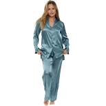 Womens Satin Pajamas Lounge Set, Silk like Long Sleeve Top and Pants with Pockets