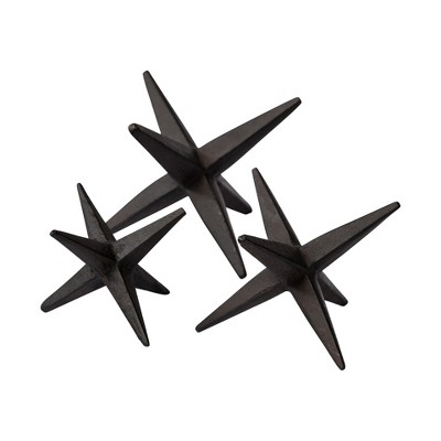 HomeRoots Set of Three Black Cast Iron Star Tabletop Sculptures