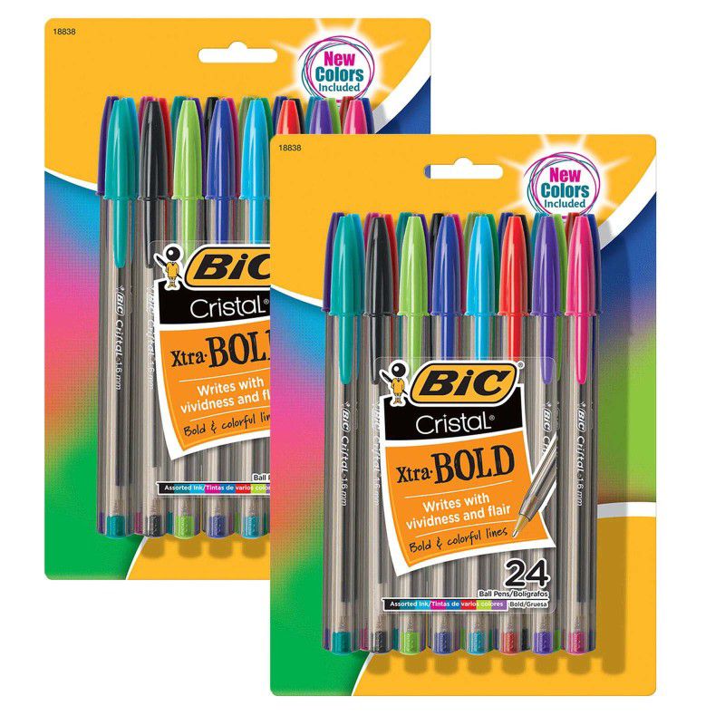 Bic Cristal Xtra Bold Fashion Ballpoint Pen, Medium Point (1.6mm), Assorted Colors, 24 Per Pack, 2 Packs, 1 of 2