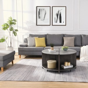 KIGFTSOD Industrial Round Coffee Table,Sturdy and Easy Assembly, 2-Tier with Storage for Living Room, Garden - 1 of 4