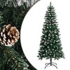 vidaXL Artificial Christmas Tree - 59.1" Green and White PVC - Winter-Themed Decor with Cones, Snow and Glitter - Sturdy Steel Stand Included - 2 of 4