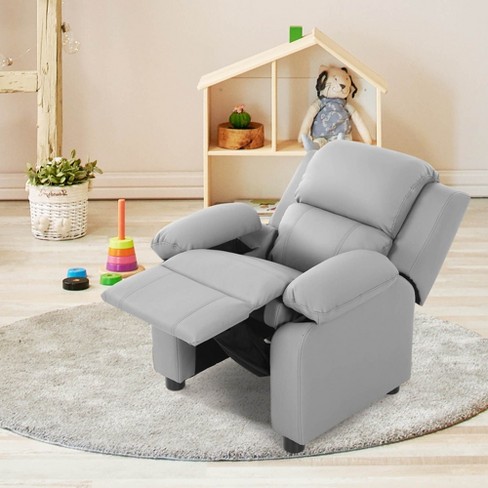 Deluxe Padded Kids Sofa Armchair Recliner Headrest Children w/ Storage Arms Gray - image 1 of 4