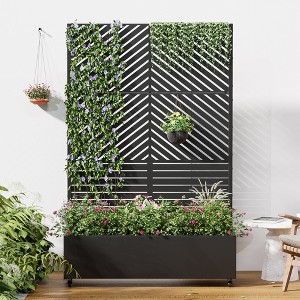 Wooakway 72"H Metal Planter Box with Trellis Raised Garden Bed with Arbor Privacy Screen with Wheels - 1 of 4