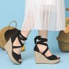 Perphy Women's Solid Color Lace Up Strappy Peep Toe Espadrilles Wedge Heels Sandals - 4 of 4