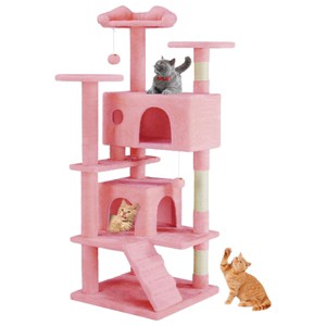 SEVOBAL 54 "Cat Tree Tower Cat Tree Cat Scratching Post Cat Tower Pet Sisal Grab Post Indoor Apartment Plush Toys Rest Play, Pink, 53.9"*19.5"*53.1" - 1 of 4