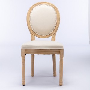 Gulches French Style Dining Chairs Set of 2, Beige Linen Fabric with Solid Wood Carved Frame, Foam & Steel Spring Cushion - 1 of 4