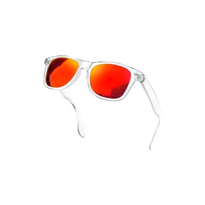 Attop Polarized Sunglasses Retro Square Design Sunglasses UV400 Fashion, Clear Frame, Orange Lenses