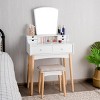 Tangkula 6 Drawer Vanity Mirror Beauty Dressing Table Set w/ Cushioned Seat Modern White - 2 of 4