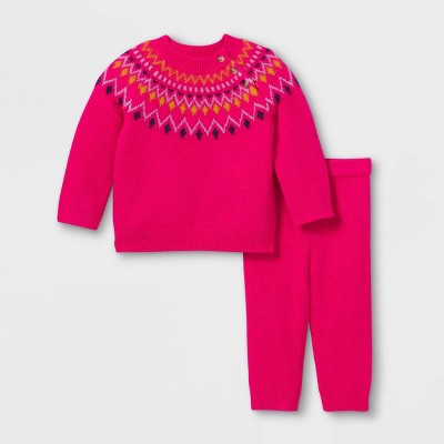 Baby Fair Isle Pullover Sweater & Bottom Set - Cat & Jack™ Pink 3-6M