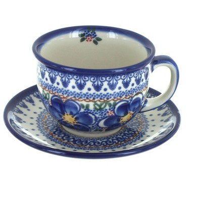 Blue Rose Polish Pottery Bellflower Cup & Saucer