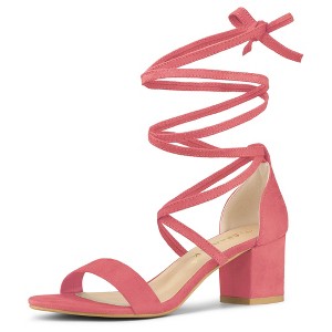 Allegra K Women's Solid Open Toe Lace Up Padded Insole Mid Chunky Heeled Sandals - 1 of 4