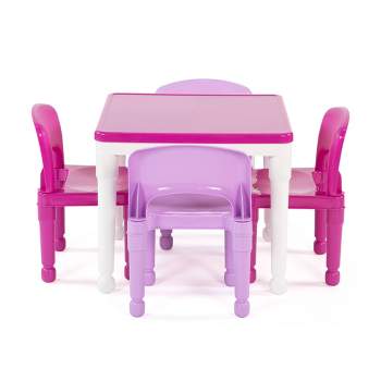 5pc 2 in 1 Square Plastic Activity Table and Chair Set Pink/Purple - Humble Crew