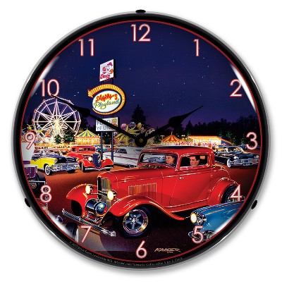 Collectable Sign & Clock | Sammys Playland LED Wall Clock Retro/Vintage, Lighted