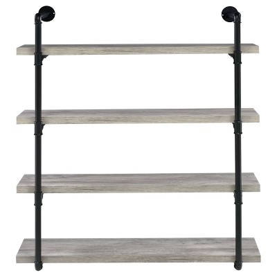 39" Gray Driftwood Industrial Wall Shelf with Black Frame