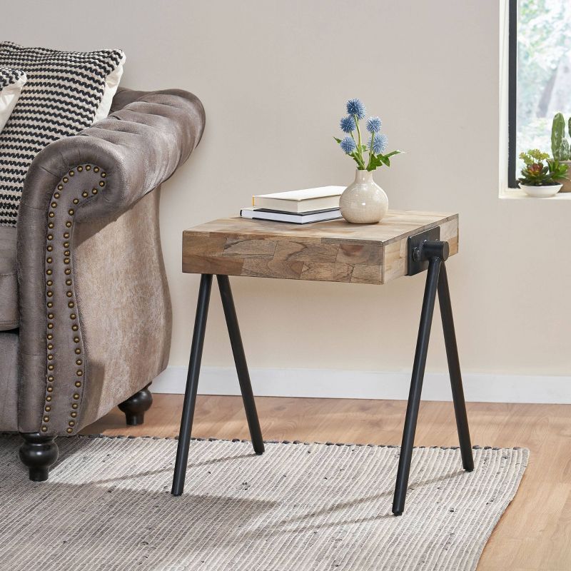 Gurley Handcrafted Modern Industrial Mango Wood Side Table Gray/Black - Christopher Knight Home, 3 of 10