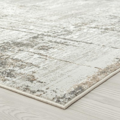 Beige Abstract 5' x 7' Synthetic Area Rug