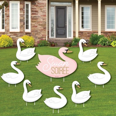 Big Dot of Happiness Swan Soiree - Yard Sign and Outdoor Lawn Decorations - White Swan Baby Shower or Birthday Party Yard Signs - Set of 8