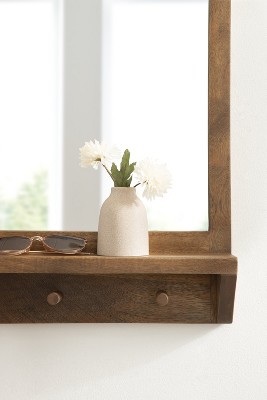 Andover Arched Mango Wood Mirror with Display Shelf and Hooks