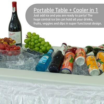 White Portable Folding Ice Bin Table with Satin Skirt